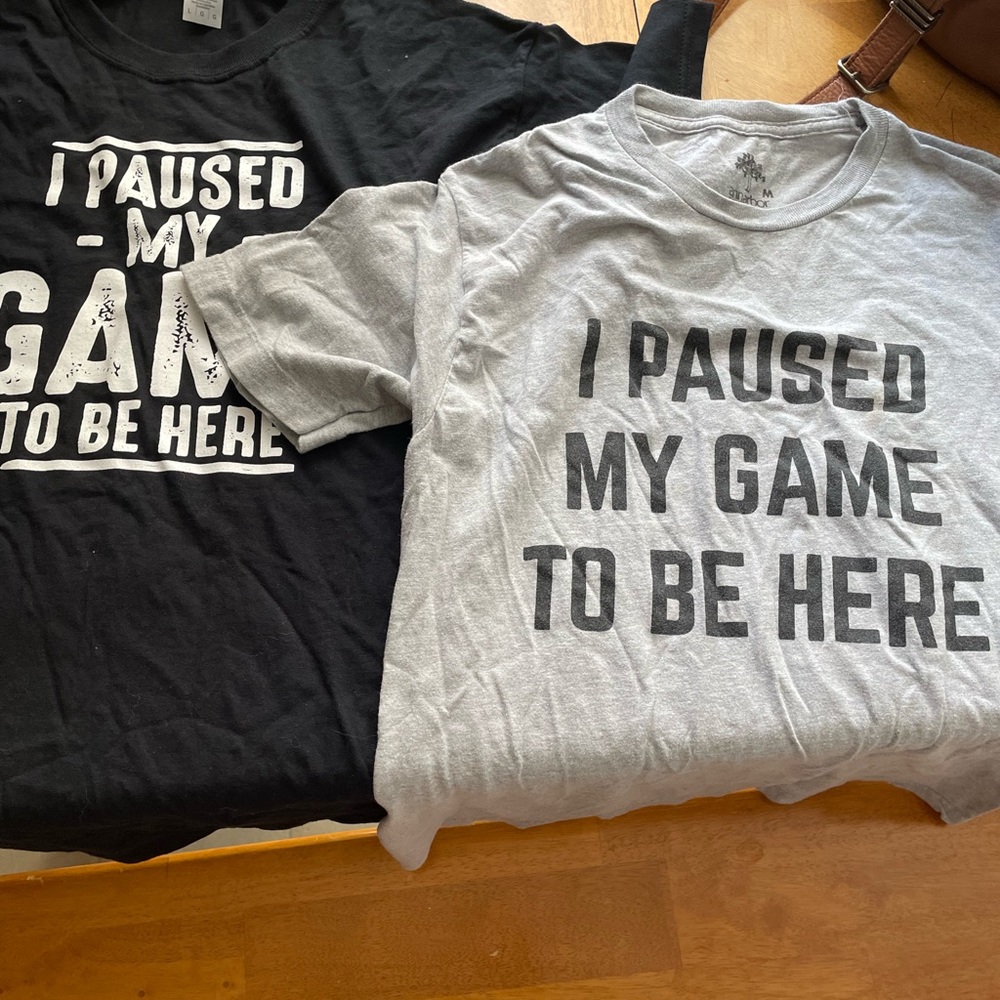 Two t shirts black size large gray medium